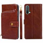 Zipper Bag PU + TPU Horizontal Flip Leather Case with Holder & Card Slot & Wallet & Lanyard For OnePlus Nord CE 5G(Brown)