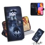 For Galaxy A20S Coloured Drawing Pattern Horizontal Flip PU Leather Case with Holder & Card Slots & Wallet(Wolf And Dog)