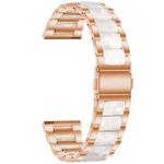 For Garmin Venu/Vivoactive 3 Music 20mm Universal Three-beads Stainless Steel + Resin Watch Band(Rose Gold+Pearl White)