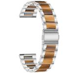 For Garmin Venu/Vivoactive 3 Music 20mm Universal Three-beads Stainless Steel + Resin Watch Band(Silver+Honey)