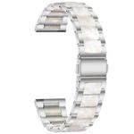 For Huawei Watch 3/3 Pro/Garmin Venu 2 22mm Universal Three-beads Stainless Steel + Resin Watch Band(Silver+Pearl White)