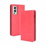For OnePlus Nord 2 5G Magnetic Buckle Retro Crazy Horse Texture Horizontal Flip Leather Case with Holder & Card Slots & Photo Frame(Red)
