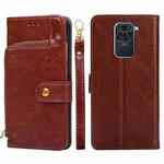 Zipper Bag PU + TPU Horizontal Flip Leather Case with Holder & Card Slot & Wallet & Lanyard For Xiaomi Redmi Note 9(Brown)