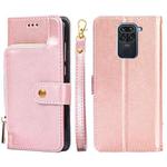 Zipper Bag PU + TPU Horizontal Flip Leather Case with Holder & Card Slot & Wallet & Lanyard For Xiaomi Redmi Note 9(Rose Gold)