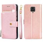 Zipper Bag PU + TPU Horizontal Flip Leather Case with Holder & Card Slot & Wallet & Lanyard For Xiaomi Redmi Note 9S(Rose Gold)