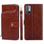 Zipper Bag PU + TPU Horizontal Flip Leather Case with Holder & Card Slot & Wallet & Lanyard For Xiaomi Redmi Note 10 5G(Brown)