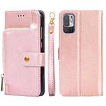 Zipper Bag PU + TPU Horizontal Flip Leather Case with Holder & Card Slot & Wallet & Lanyard For Xiaomi Redmi Note 10 5G(Rose Gold)