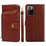 Zipper Bag PU + TPU Horizontal Flip Leather Case with Holder & Card Slot & Wallet & Lanyard For Xiaomi Redmi Note 10 Pro 5G CN Version(Brown)