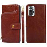 Zipper Bag PU + TPU Horizontal Flip Leather Case with Holder & Card Slot & Wallet & Lanyard For Xiaomi Redmi Note 10 Pro / Note 10 Pro Indian Version / Note 10 Pro Max(Brown)