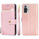 Zipper Bag PU + TPU Horizontal Flip Leather Case with Holder & Card Slot & Wallet & Lanyard For Xiaomi Redmi Note 10 Pro / Note 10 Pro Indian Version / Note 10 Pro Max(Rose Gold)