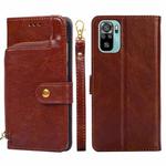 Zipper Bag PU + TPU Horizontal Flip Leather Case with Holder & Card Slot & Wallet & Lanyard For Xiaomi Redmi Note 10 4G / Note 10S(Brown)