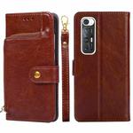 Zipper Bag PU + TPU Horizontal Flip Leather Case with Holder & Card Slot & Wallet & Lanyard For Xiaomi Redmi Note 10S(Brown)