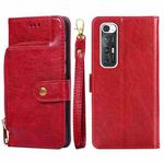 Zipper Bag PU + TPU Horizontal Flip Leather Case with Holder & Card Slot & Wallet & Lanyard For Xiaomi Redmi Note 10S(Red)