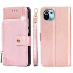 Zipper Bag PU + TPU Horizontal Flip Leather Case with Holder & Card Slot & Wallet & Lanyard For Xiaomi Mi 11(Rose Gold)