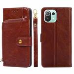 Zipper Bag PU + TPU Horizontal Flip Leather Case with Holder & Card Slot & Wallet & Lanyard For Xiaomi Mi 11 Lite(Brown)
