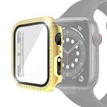 Electroplating PC Single Row Diamond Protective Case with Tempered Glass Film For Apple Watch Series 6 & SE & 5 & 4 44mm(Gold)