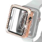 Electroplating PC Double Rows Diamond Protective Case with Tempered Glass Film For Apple Watch Series 6 & SE & 5 & 4 44mm(Rose Gold)