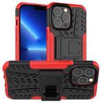 For iPhone 13 Pro Max Tire Texture Shockproof TPU+PC Protective Case with Holder (Red)