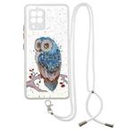 For Samsung Galaxy A42 5G Colored Drawing Starry Sky Epoxy TPU Shockproof Case with Neck Lanyard(Owl)