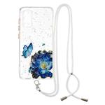 For Samsung Galaxy S20 FE 5G / 4G Colored Drawing Starry Sky Epoxy TPU Shockproof Case with Neck Lanyard(Blue Butterfly)