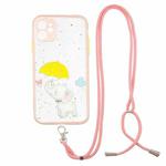 For iPhone 11 Colored Drawing Starry Sky Epoxy TPU Shockproof Case with Neck Lanyard (Elephant)