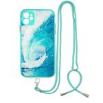 For iPhone 11 Colored Drawing Starry Sky Epoxy TPU Shockproof Case with Neck Lanyard (Waves)