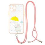 For iPhone 11 Pro Colored Drawing Starry Sky Epoxy TPU Shockproof Case with Neck Lanyard (Elephant)