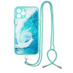 For iPhone 11 Pro Max Colored Drawing Starry Sky Epoxy TPU Shockproof Case with Neck Lanyard (Waves)