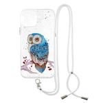 For iPhone 12 Colored Drawing Starry Sky Epoxy TPU Shockproof Case with Neck Lanyard(Owl)
