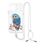 For iPhone 12 Pro Colored Drawing Starry Sky Epoxy TPU Shockproof Case with Neck Lanyard(Owl)