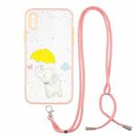 For iPhone X / XS Colored Drawing Starry Sky Epoxy TPU Shockproof Case with Neck Lanyard(Elephant)