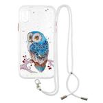 For iPhone X / XS Colored Drawing Starry Sky Epoxy TPU Shockproof Case with Neck Lanyard(Owl)