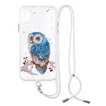 For iPhone XS Max Colored Drawing Starry Sky Epoxy TPU Shockproof Case with Neck Lanyard(Owl)