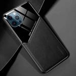 All-inclusive Leather + Organic Glass Protective Case with Metal Iron Sheet For iPhone 13 Pro(Black)