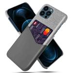 For iPhone 13 Pro Max Cloth Texture PC + PU Leather Back Cover Shockproof Case with Card Slot (Grey)
