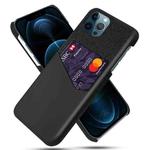 For iPhone 12 Pro Max Cloth Texture PC + PU Leather Back Cover Shockproof Case with Card Slot(Black)