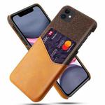 For iPhone 11 Cloth Texture PC + PU Leather Back Cover Shockproof Case with Card Slot (Orange)