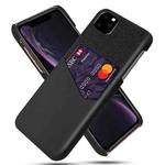 For iPhone 11 Pro Max Cloth Texture PC + PU Leather Back Cover Shockproof Case with Card Slot (Black)