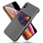 For iPhone X / XS Cloth Texture PC + PU Leather Back Cover Shockproof Case with Card Slot(Grey)