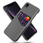 For iPhone XR Cloth Texture PC + PU Leather Back Cover Shockproof Case with Card Slot(Grey)