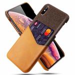 For iPhone XS Max Cloth Texture PC + PU Leather Back Cover Shockproof Case with Card Slot(Orange)