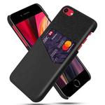 For iPhone SE 2022 / SE 2020 / 8 / 7 Cloth Texture PC + PU Leather Back Cover Shockproof Case with Card Slot(Black)