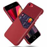 For iPhone SE 2022 / SE 2020 / 8 / 7 Cloth Texture PC + PU Leather Back Cover Shockproof Case with Card Slot(Red)