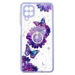 For Samsung Galaxy A12 / M12 Colored Drawing Starry Sky Epoxy TPU Shockproof Case with Ring Holder(Purple Flower Butterfly)