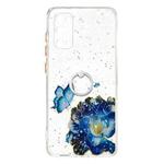For Samsung Galaxy S20 Colored Drawing Starry Sky Epoxy TPU Shockproof Case with Ring Holder(Blue Butterfly)