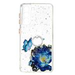 For Samsung Galaxy S21 5G Colored Drawing Starry Sky Epoxy TPU Shockproof Case with Ring Holder(Blue Butterfly)