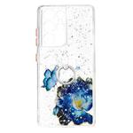 For Samsung Galaxy S21 Ultra 5G Colored Drawing Starry Sky Epoxy TPU Shockproof Case with Ring Holder(Blue Butterfly)
