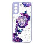 For Samsung Galaxy S21+ 5G Colored Drawing Starry Sky Epoxy TPU Shockproof Case with Ring Holder(Purple Flower Butterfly)