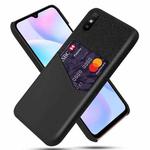 For Xiaomi Redmi 9A Cloth Texture PC + PU Leather Back Cover Shockproof Case with Card Slot(Black)
