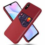 For Xiaomi Redmi 9A Cloth Texture PC + PU Leather Back Cover Shockproof Case with Card Slot(Red)